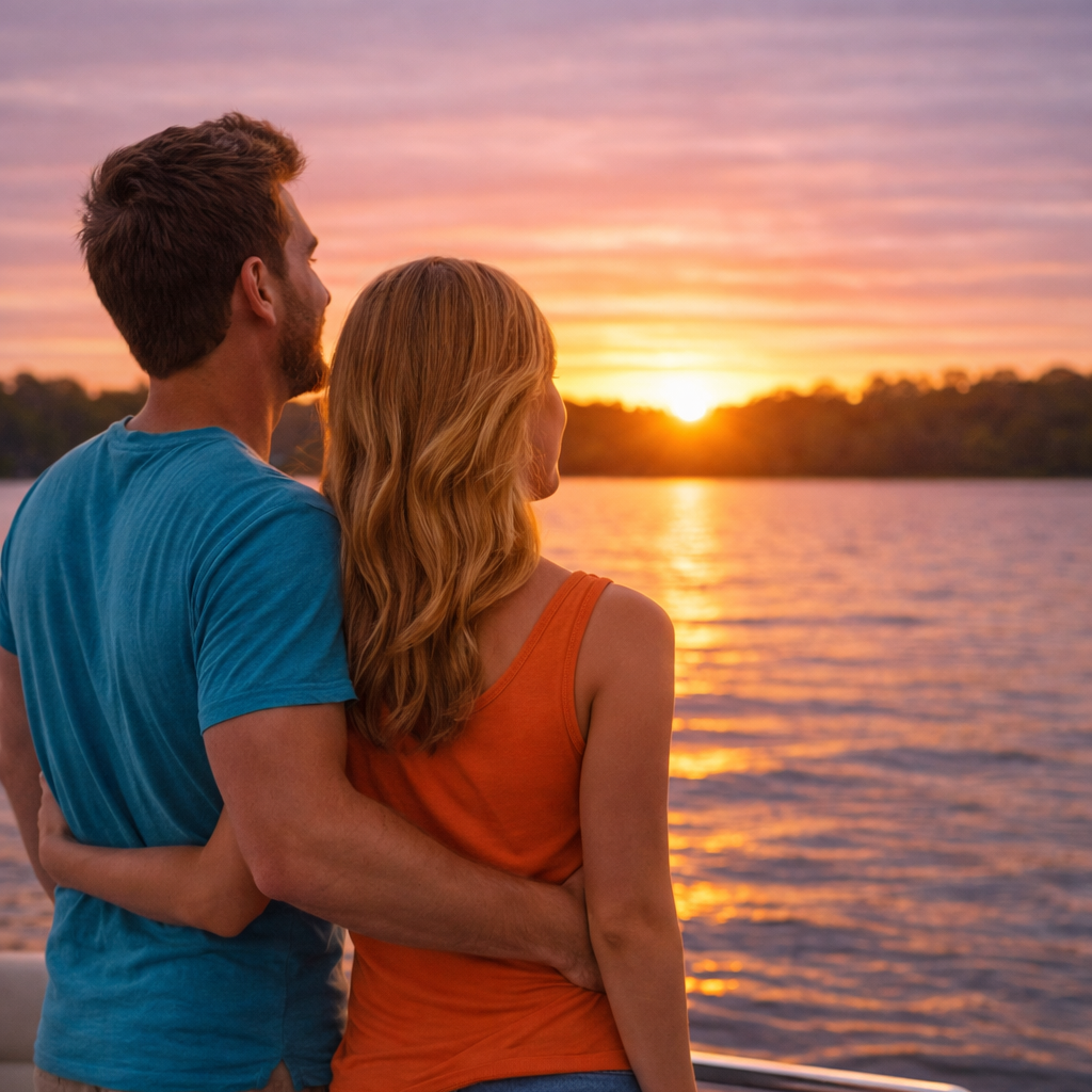 Sunset embrace on the lake
