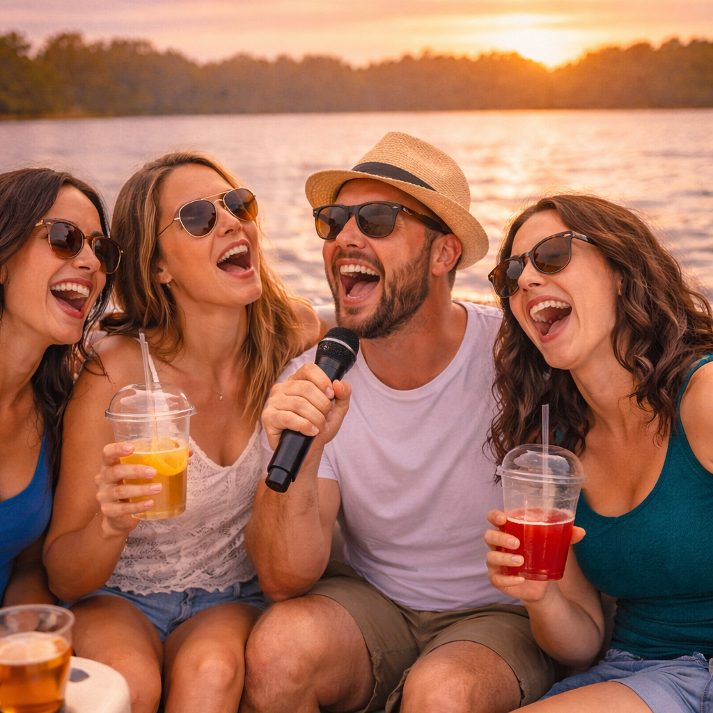 Sunset sing-along on the lake