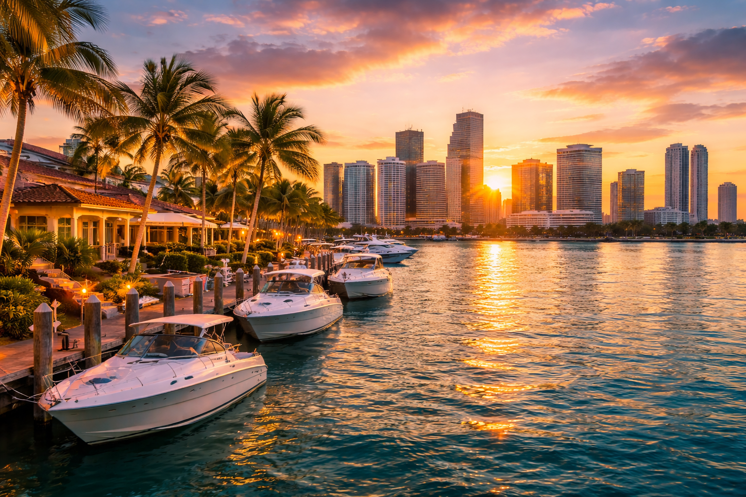 Miami sunset over the marina