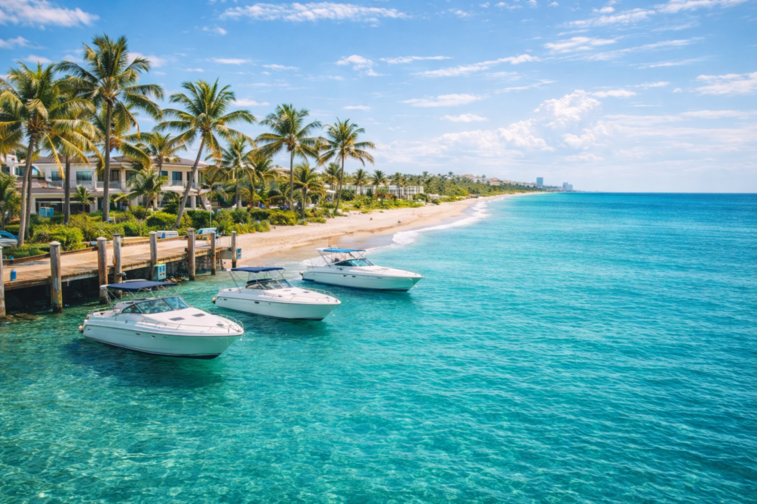 Palm Beach Tropical shoreline with yachts